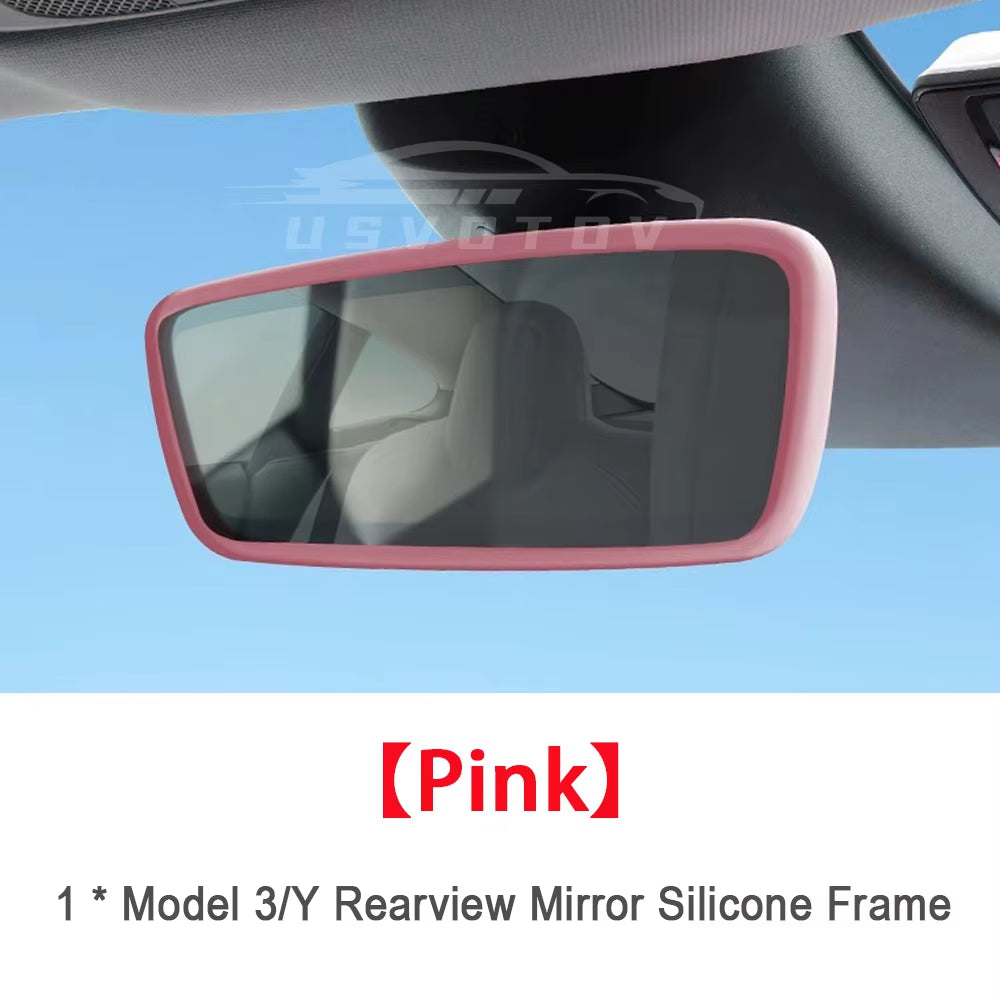 Rearview Mirror Protector Frame for Tesla Model 3 Y Highland (2019-2024) Center Console Accessories Silicone Rubber Cover Trim
