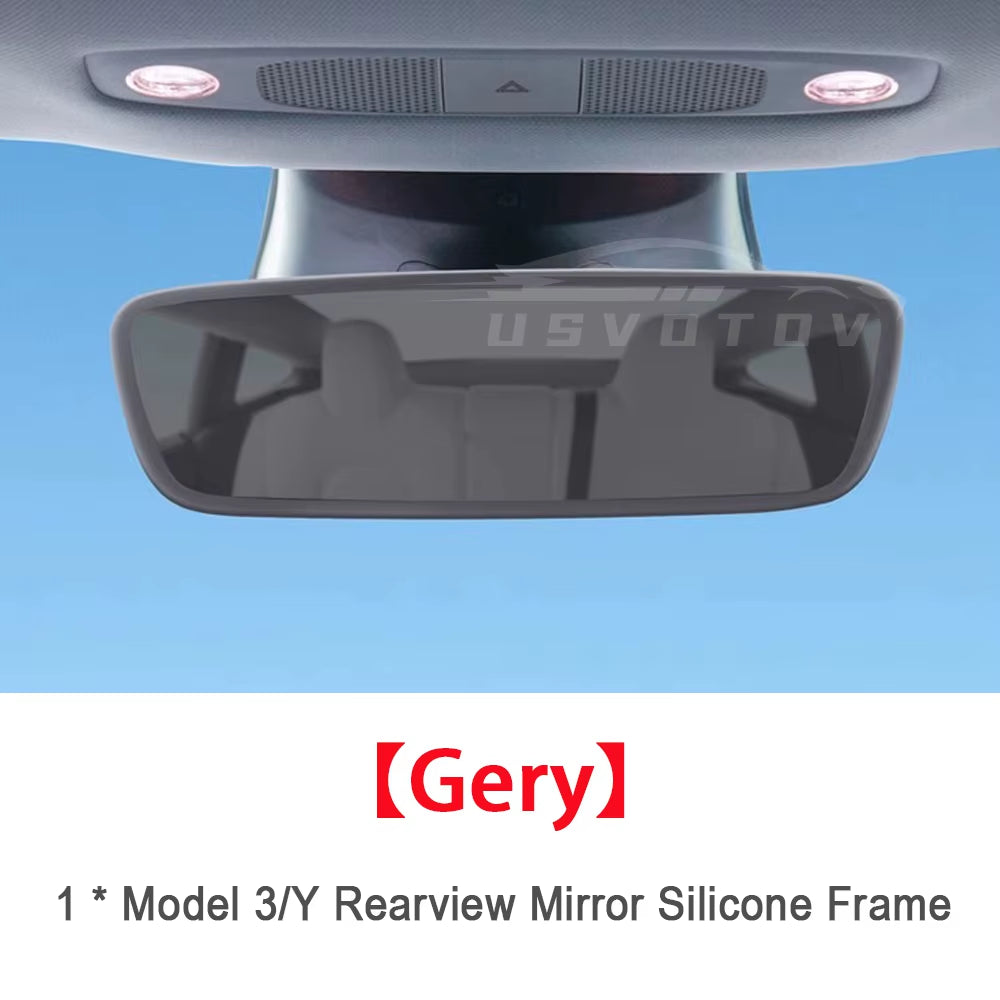 Rearview Mirror Protector Frame for Tesla Model 3 Y Highland (2019-2024) Center Console Accessories Silicone Rubber Cover Trim