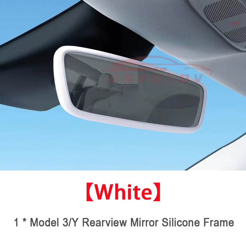 Rearview Mirror Protector Frame for Tesla Model 3 Y Highland (2019-2024) Center Console Accessories Silicone Rubber Cover Trim