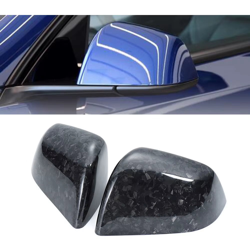 For Tesla Model Y 2019-2021 Forged Carbon Fiber Exterior Rear View Mirror Cover Caps