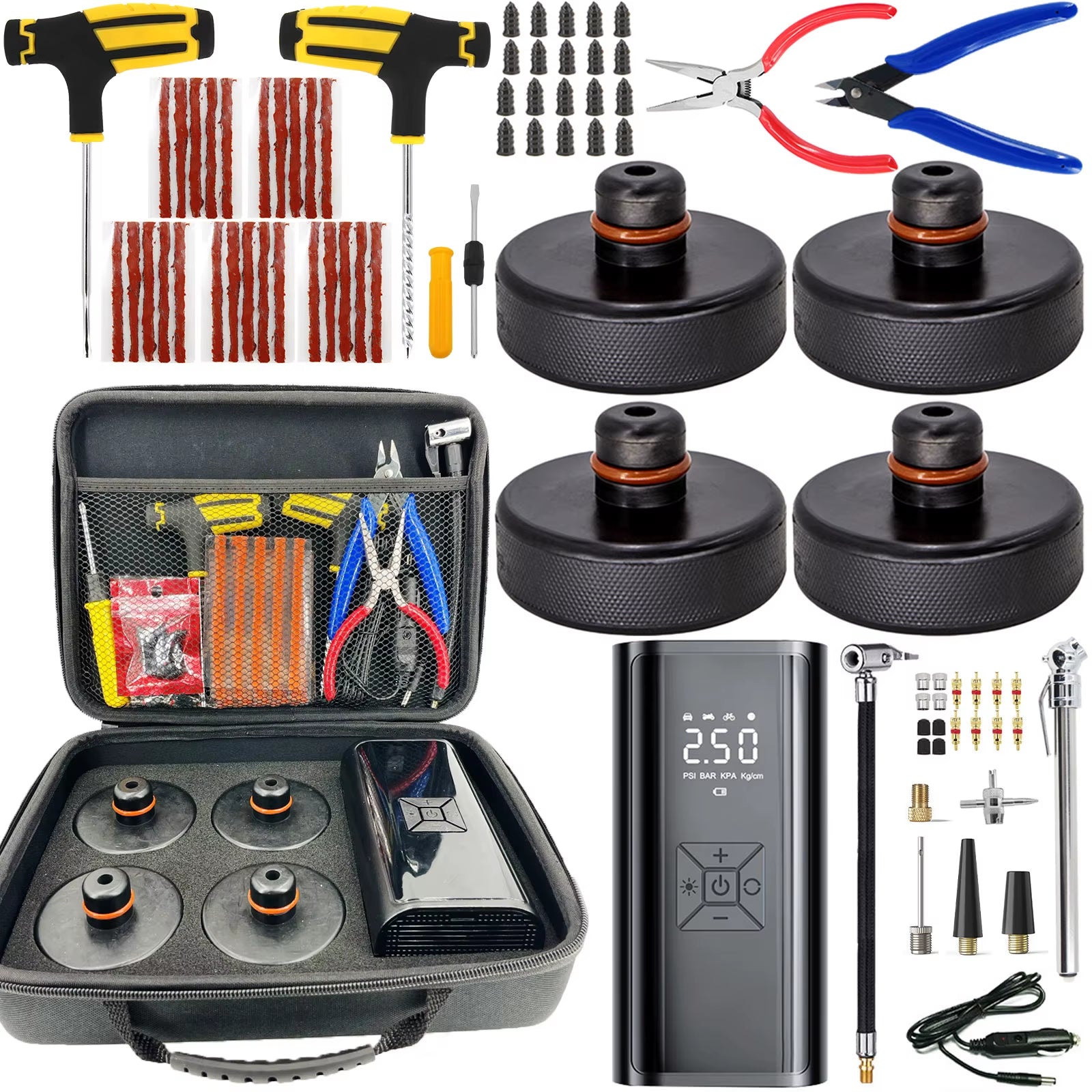 Tesla Model 3 Y S X Emergency Puncture Tire Repair Tool Kit with Air Compressor Pump Inflator