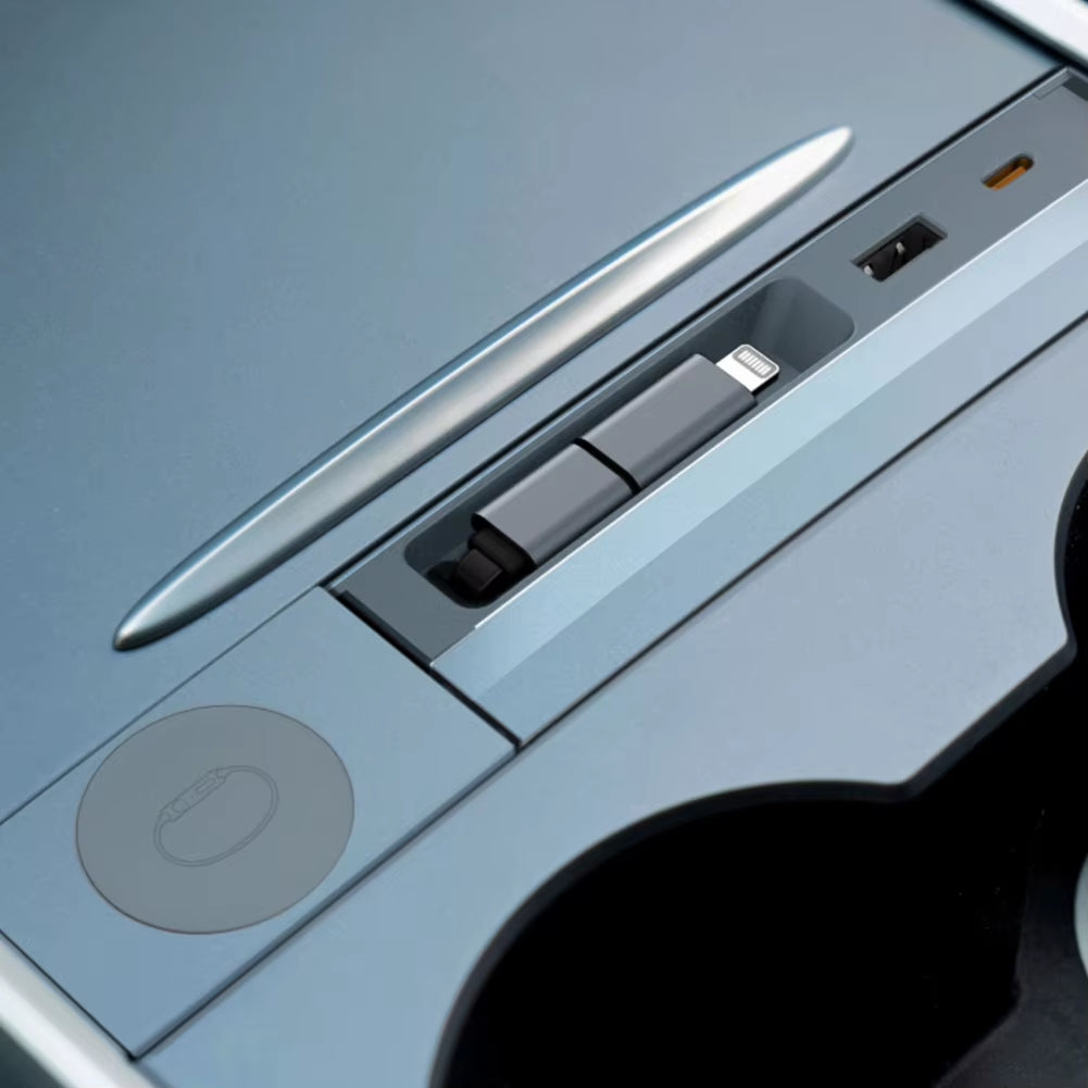 3 in 1 Docking Station w/ Retractable Cable, 2-Port, Wireless Charger Tesla Model 3 21-23 Y 22-24