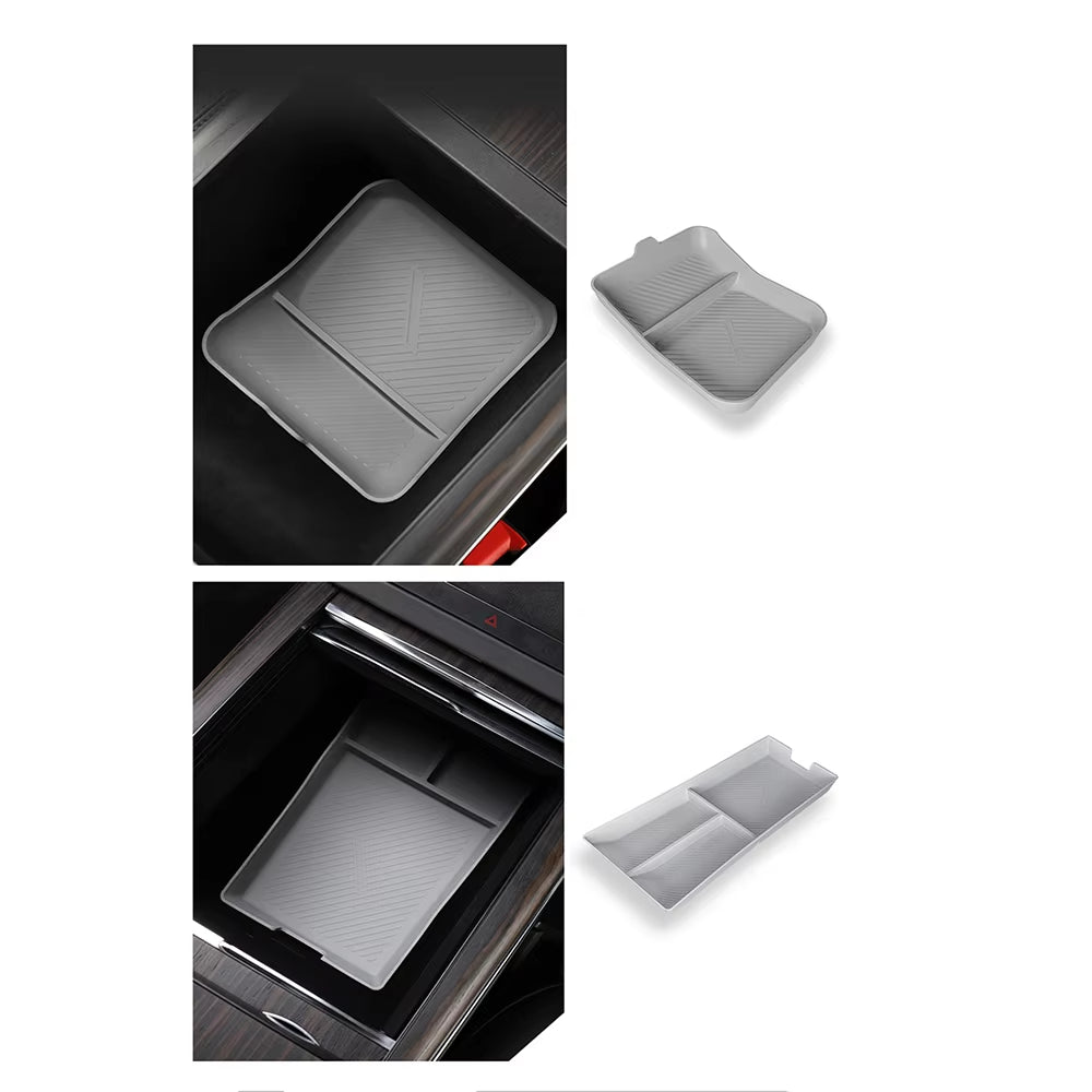 Tesla Model S/X Center Console Organizer 2021-2024, Silicone Console Armrest Storage Box Bottom Tray