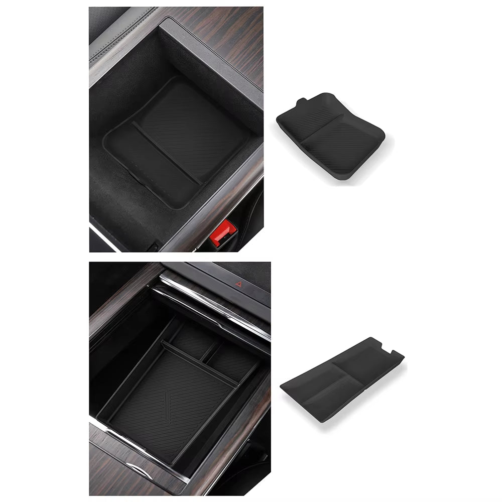Tesla Model S/X Center Console Organizer 2021-2024, Silicone Console Armrest Storage Box Bottom Tray