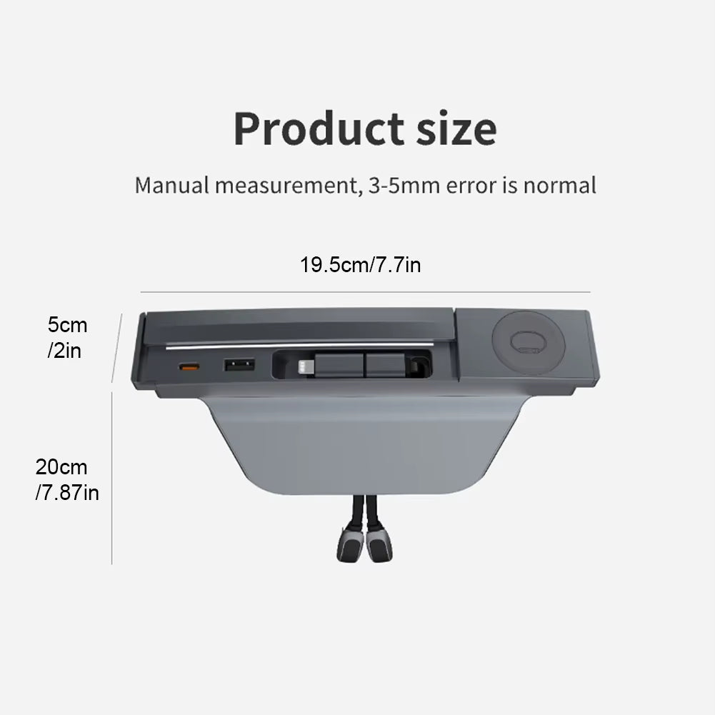 3 in 1 Docking Station w/ Retractable Cable, 2-Port, Wireless Charger Tesla Model 3 21-23 Y 22-24